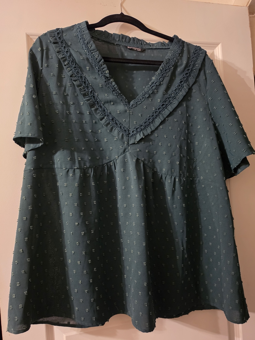 BloomChic Teal Dot-Print Peasant Top